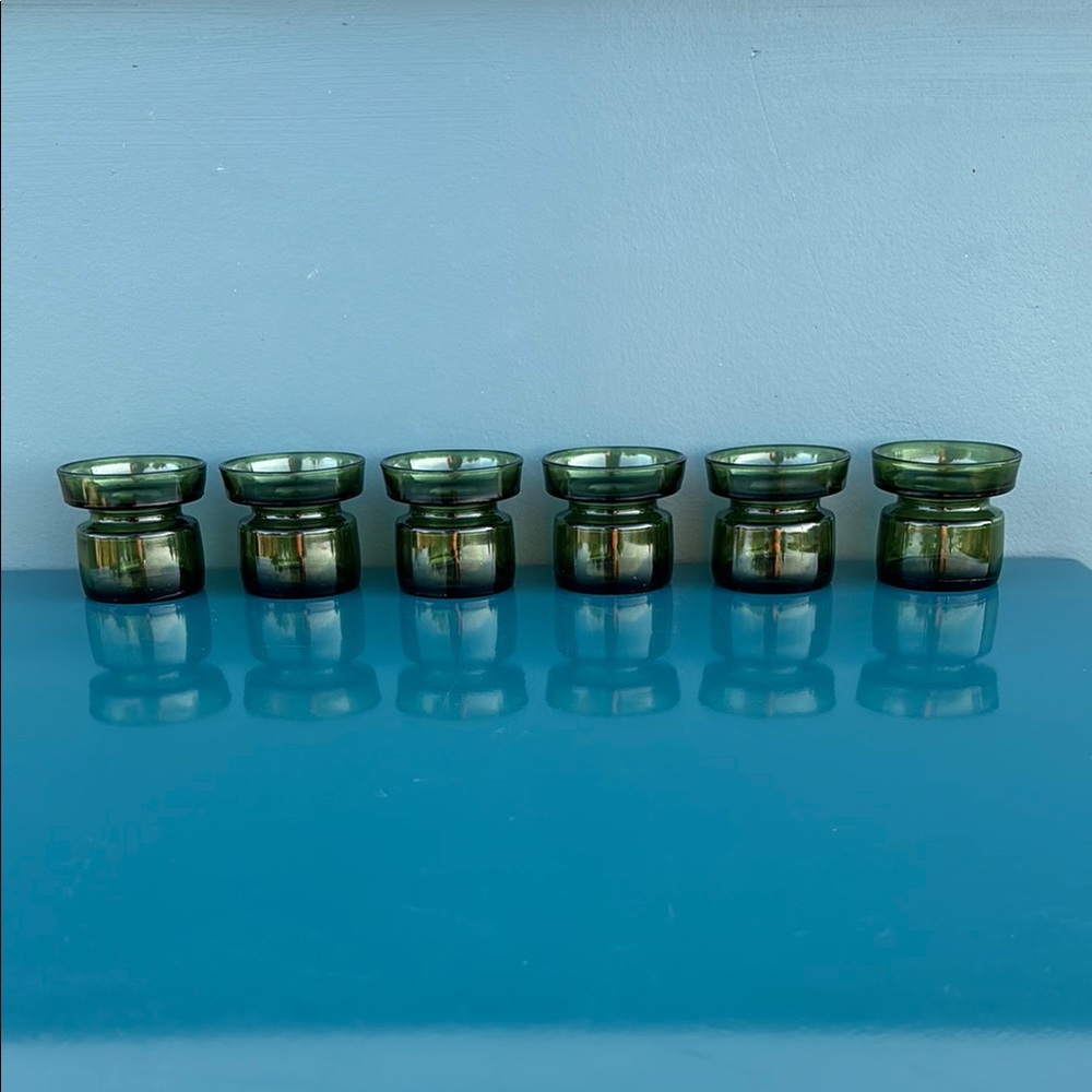 Vintage Dansk Designs Denmark Set Of 6 Green Glass Candleholders
